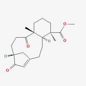 molecular formula C20H28O4 B2721238 Methyl (4S,5R,9R,13R)-5,9-dimethyl-10,14-dioxotricyclo[11.2.1.04,9]hexadec-1(15)-ene-5-carboxylate CAS No. 89900-57-2