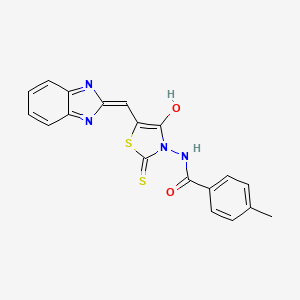 molecular formula C19H14N4O2S2 B2721241 N-[(5Z)-5-(1H-苯并咪唑-2-基甲基亚胺)-4-氧代-2-硫代-1,3-噻唑烷-3-基]-4-甲基苯甲酰胺 CAS No. 1164549-41-0