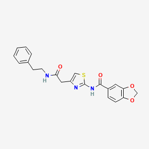 molecular formula C21H19N3O4S B2721259 N-(4-(2-oxo-2-(phenethylamino)ethyl)thiazol-2-yl)benzo[d][1,3]dioxole-5-carboxamide CAS No. 941943-52-8