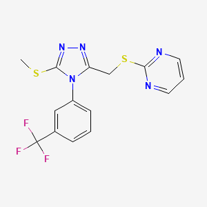 2-[[5-Methylsulfanyl-4-[3-(trifluoromethyl)phenyl]-1,2,4-triazol-3-yl]methylsulfanyl]pyrimidine