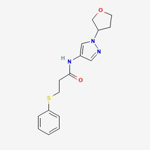 molecular formula C16H19N3O2S B2721273 3-(phenylthio)-N-(1-(tetrahydrofuran-3-yl)-1H-pyrazol-4-yl)propanamide CAS No. 1797318-62-7