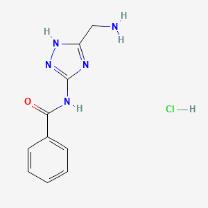 molecular formula C10H12ClN5O B2721277 N-[5-(Aminomethyl)-4H-1,2,4-triazol-3-yl]benzamide hydrochloride CAS No. 1858241-37-8