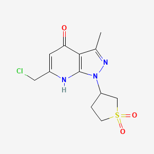 molecular formula C12H14ClN3O3S B2721281 3-[6-(Chloromethyl)-3-methyl-4-oxo-1H,4H,7H-pyrazolo[3,4-b]pyridin-1-yl]-1lambda6-thiolane-1,1-dione CAS No. 855715-24-1