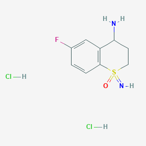 molecular formula C9H13Cl2FN2OS B2721283 6-Fluoro-1-imino-1-oxo-3,4-dihydro-2H-thiochromen-4-amine;dihydrochloride CAS No. 2287318-28-7