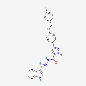 molecular formula C28H25N5O2 B2721292 (E)-N'-((2-methyl-1H-indol-3-yl)methylene)-3-(4-((4-methylbenzyl)oxy)phenyl)-1H-pyrazole-5-carbohydrazide CAS No. 1285682-67-8