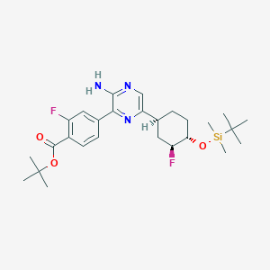 molecular formula C27H39F2N3O3Si B2721300 叔丁基 4-(3-氨基-6-((1S,3S,4S)-4-((叔丁基二甲基硅基)氧)-3-氟环己基)吡嗪-2-基)-2-氟苯甲酸乙酯 CAS No. 1715032-87-3