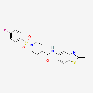 molecular formula C20H20FN3O3S2 B2721301 1-((4-fluorophenyl)sulfonyl)-N-(2-methylbenzo[d]thiazol-5-yl)piperidine-4-carboxamide CAS No. 923504-75-0