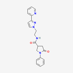 molecular formula C21H21N5O2 B2721306 5-oxo-1-phenyl-N-(2-(3-(pyridin-2-yl)-1H-pyrazol-1-yl)ethyl)pyrrolidine-3-carboxamide CAS No. 1448060-51-2