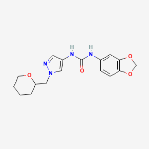 molecular formula C17H20N4O4 B2721337 1-(benzo[d][1,3]dioxol-5-yl)-3-(1-((tetrahydro-2H-pyran-2-yl)methyl)-1H-pyrazol-4-yl)urea CAS No. 2034229-79-1