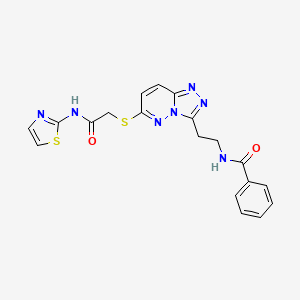 molecular formula C19H17N7O2S2 B2721338 N-(2-(6-((2-oxo-2-(thiazol-2-ylamino)ethyl)thio)-[1,2,4]triazolo[4,3-b]pyridazin-3-yl)ethyl)benzamide CAS No. 897758-62-2