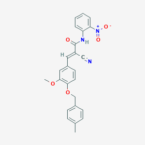 molecular formula C25H21N3O5 B2721347 (E)-2-cyano-3-[3-methoxy-4-[(4-methylphenyl)methoxy]phenyl]-N-(2-nitrophenyl)prop-2-enamide CAS No. 380478-31-9
