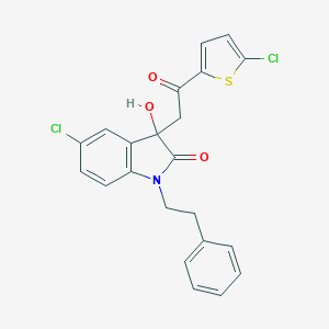 molecular formula C22H17Cl2NO3S B272135 5-chloro-3-[2-(5-chlorothiophen-2-yl)-2-oxoethyl]-3-hydroxy-1-(2-phenylethyl)-1,3-dihydro-2H-indol-2-one 