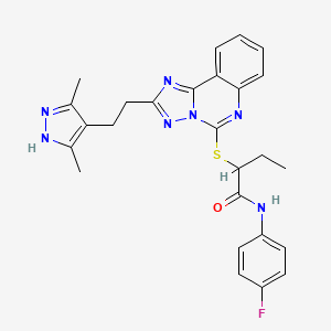 2-({2-[2-(3,5-dimethyl-1H-pyrazol-4-yl)ethyl]-[1,2,4]triazolo[1,5-c]quinazolin-5-yl}sulfanyl)-N-(4-fluorophenyl)butanamide