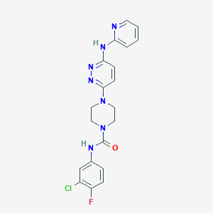 molecular formula C20H19ClFN7O B2721421 N-(3-氯-4-氟苯基)-4-(6-(吡啶-2-基氨基)吡啶并[1,2-a]嘧啶-3-基)哌嗪-1-甲酰胺 CAS No. 1021223-82-4