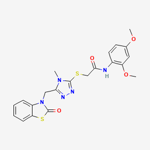 molecular formula C21H21N5O4S2 B2721426 N-(2,4-dimethoxyphenyl)-2-((4-methyl-5-((2-oxobenzo[d]thiazol-3(2H)-yl)methyl)-4H-1,2,4-triazol-3-yl)thio)acetamide CAS No. 847400-43-5