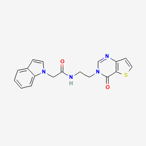 molecular formula C18H16N4O2S B2721457 2-(1H-吲哚-1-基)-N-(2-(4-氧代-噻吩[3,2-d]嘧啶-3(4H)-基)乙基)乙酰胺 CAS No. 2034348-58-6