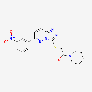 molecular formula C18H18N6O3S B2721560 2-[[6-(3-Nitrophenyl)-[1,2,4]triazolo[4,3-b]pyridazin-3-yl]sulfanyl]-1-piperidin-1-ylethanone CAS No. 891122-51-3