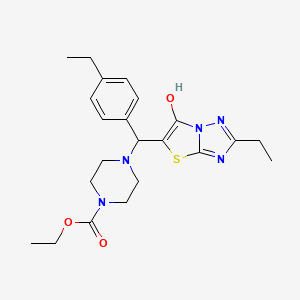 molecular formula C22H29N5O3S B2721561 Ethyl 4-((2-ethyl-6-hydroxythiazolo[3,2-b][1,2,4]triazol-5-yl)(4-ethylphenyl)methyl)piperazine-1-carboxylate CAS No. 898367-14-1