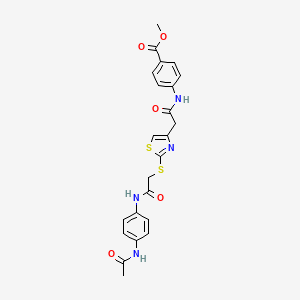 molecular formula C23H22N4O5S2 B2721600 Methyl 4-(2-(2-((2-((4-acetamidophenyl)amino)-2-oxoethyl)thio)thiazol-4-yl)acetamido)benzoate CAS No. 941961-16-6
