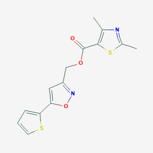 molecular formula C14H12N2O3S2 B2721613 (5-(Thiophen-2-yl)isoxazol-3-yl)methyl 2,4-dimethylthiazole-5-carboxylate CAS No. 1207040-87-6