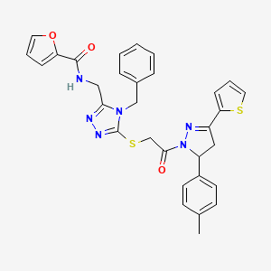 molecular formula C31H28N6O3S2 B2721618 N-((4-benzyl-5-((2-oxo-2-(3-(thiophen-2-yl)-5-(p-tolyl)-4,5-dihydro-1H-pyrazol-1-yl)ethyl)thio)-4H-1,2,4-triazol-3-yl)methyl)furan-2-carboxamide CAS No. 393783-07-8