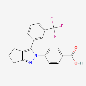 molecular formula C20H15F3N2O2 B2721638 4-[3-[3-(trifluoromethyl)phenyl]-5,6-dihydrocyclopenta[c]pyrazol-2(4H)-yl]benzenecarboxylic acid CAS No. 866018-55-5