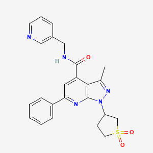 molecular formula C24H23N5O3S B2721688 1-(1,1-dioxidotetrahydrothiophen-3-yl)-3-methyl-6-phenyl-N-(pyridin-3-ylmethyl)-1H-pyrazolo[3,4-b]pyridine-4-carboxamide CAS No. 1021054-97-6
