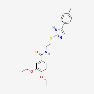 molecular formula C23H27N3O3S B2721690 3,4-diethoxy-N-(2-((5-(p-tolyl)-1H-imidazol-2-yl)thio)ethyl)benzamide CAS No. 897454-79-4