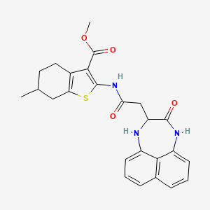 molecular formula C25H25N3O4S B2721695 Methyl 6-methyl-2-{[(3-oxo-1,2,3,4-tetrahydronaphtho[1,8-ef][1,4]diazepin-2-yl)acetyl]amino}-4,5,6,7-tetrahydro-1-benzothiophene-3-carboxylate CAS No. 1009262-31-0