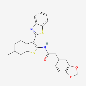 molecular formula C25H22N2O3S2 B2721729 2-(苯并[d][1,3]二噁嗪-5-基)-N-(3-(苯并[d]噻唑-2-基)-6-甲基-4,5,6,7-四氢苯并[b]噻吩-2-基)乙酰胺 CAS No. 922065-96-1