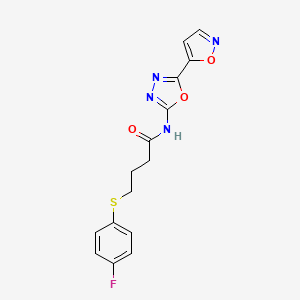 molecular formula C15H13FN4O3S B2721737 4-((4-氟苯基)硫)-N-(5-(异噁唑-5-基)-1,3,4-噁二唑-2-基)丁酰胺 CAS No. 952822-42-3