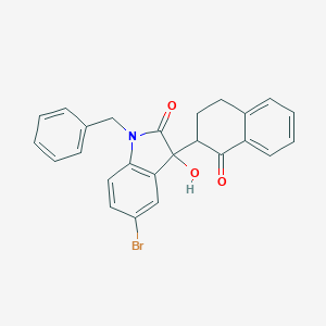 molecular formula C25H20BrNO3 B272174 1-benzyl-5-bromo-3-hydroxy-3-(1-oxo-1,2,3,4-tetrahydronaphthalen-2-yl)-1,3-dihydro-2H-indol-2-one 