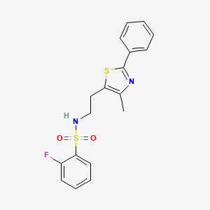 molecular formula C18H17FN2O2S2 B2721745 2-氟-N-(2-(4-甲基-2-苯基-1,3-噻唑-5-基)乙基)苯磺酰胺 CAS No. 894015-48-6