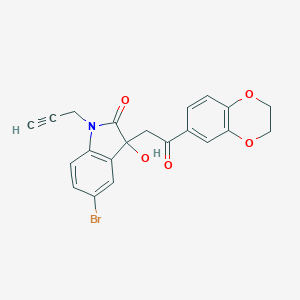 molecular formula C21H16BrNO5 B272175 5-bromo-3-[2-(2,3-dihydro-1,4-benzodioxin-6-yl)-2-oxoethyl]-3-hydroxy-1-(prop-2-yn-1-yl)-1,3-dihydro-2H-indol-2-one 