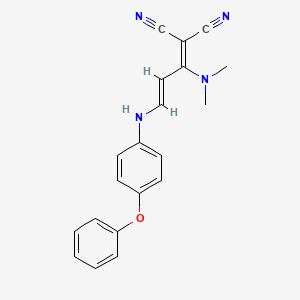 molecular formula C20H18N4O B2721750 2-[(E)-1-(二甲胺基)-3-(4-苯氧基苯胺基)丙-2-烯基亚乙腈 CAS No. 338773-79-8