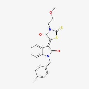 molecular formula C22H20N2O3S2 B2721769 (3Z)-3-[3-(2-甲氧基乙基)-4-氧代-2-硫代-1,3-噻唑烷-5-基亚甲基]-1-(4-甲基苯甲基)-1,3-二氢-2H-吲哚-2-酮 CAS No. 617694-99-2