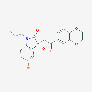 molecular formula C21H18BrNO5 B272178 5-bromo-3-[2-(2,3-dihydro-1,4-benzodioxin-6-yl)-2-oxoethyl]-3-hydroxy-1-(prop-2-en-1-yl)-1,3-dihydro-2H-indol-2-one 