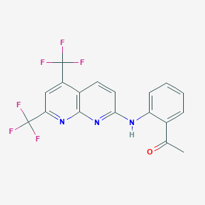 molecular formula C18H11F6N3O B2721791 1-(2-{[5,7-Bis(trifluoromethyl)[1,8]naphthyridin-2-yl]amino}phenyl)-1-ethanone CAS No. 337928-11-7