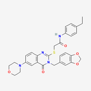 molecular formula C30H30N4O5S B2721798 2-[3-(1,3-benzodioxol-5-ylmethyl)-6-morpholin-4-yl-4-oxoquinazolin-2-yl]sulfanyl-N-(4-ethylphenyl)acetamide CAS No. 689772-53-0