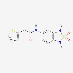 molecular formula C14H15N3O3S2 B2721813 N-(1,3-dimethyl-2,2-dioxido-1,3-dihydrobenzo[c][1,2,5]thiadiazol-5-yl)-2-(thiophen-2-yl)acetamide CAS No. 2034402-58-7