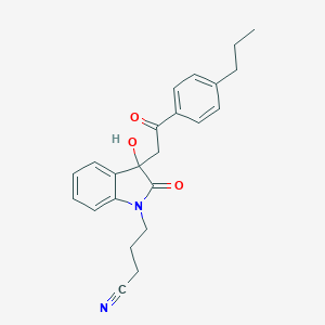 molecular formula C23H24N2O3 B272183 4-{3-hydroxy-2-oxo-3-[2-oxo-2-(4-propylphenyl)ethyl]-2,3-dihydro-1H-indol-1-yl}butanenitrile 