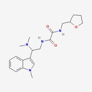 molecular formula C20H28N4O3 B2721839 N1-(2-(dimethylamino)-2-(1-methyl-1H-indol-3-yl)ethyl)-N2-((tetrahydrofuran-2-yl)methyl)oxalamide CAS No. 1396866-34-4