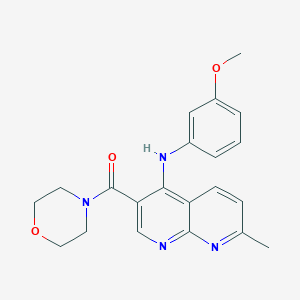 molecular formula C21H22N4O3 B2721856 (4-((3-甲氧苯基)氨基)-7-甲基-1,8-萘啶-3-基)(吗啉)甲酮 CAS No. 1251627-15-2