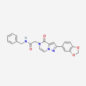 molecular formula C22H18N4O4 B2721860 2-[2-(1,3-苯并二氧杂环戊-5-基)-4-氧代吡唑并[1,5-a]吡嗪-5(4H)-基]-N-苄基乙酰胺 CAS No. 1189964-83-7