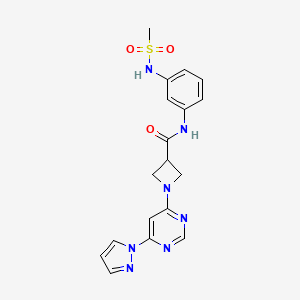 molecular formula C18H19N7O3S B2721863 1-(6-(1H-pyrazol-1-yl)pyrimidin-4-yl)-N-(3-(methylsulfonamido)phenyl)azetidine-3-carboxamide CAS No. 2034480-85-6