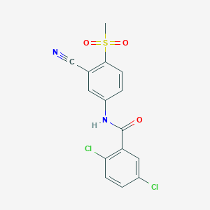 molecular formula C15H10Cl2N2O3S B2721867 2,5-Dichloro-N-(3-cyano-4-(methylsulfonyl)phenyl)benzenecarboxamide CAS No. 320421-60-1