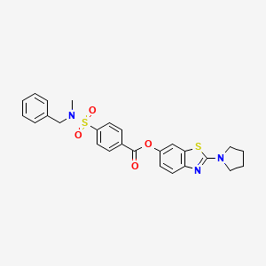 molecular formula C26H25N3O4S2 B2721892 2-(吡咯烷-1-基)苯并[d]噻唑-6-基 4-(N-苯甲基-N-甲基磺酰基)苯甲酸酯 CAS No. 941890-57-9