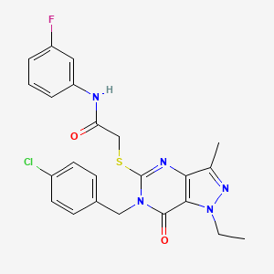 molecular formula C23H21ClFN5O2S B2721912 2-((6-(4-chlorobenzyl)-1-ethyl-3-methyl-7-oxo-6,7-dihydro-1H-pyrazolo[4,3-d]pyrimidin-5-yl)thio)-N-(3-fluorophenyl)acetamide CAS No. 1358765-56-6