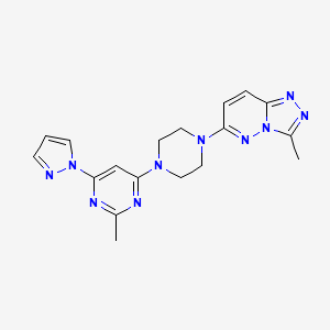 molecular formula C18H20N10 B2721945 2-methyl-4-(4-{3-methyl-[1,2,4]triazolo[4,3-b]pyridazin-6-yl}piperazin-1-yl)-6-(1H-pyrazol-1-yl)pyrimidine CAS No. 2415501-63-0