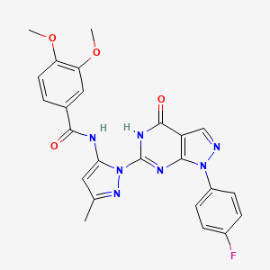 molecular formula C24H20FN7O4 B2721955 N-(1-(1-(4-fluorophenyl)-4-oxo-4,5-dihydro-1H-pyrazolo[3,4-d]pyrimidin-6-yl)-3-methyl-1H-pyrazol-5-yl)-3,4-dimethoxybenzamide CAS No. 1020488-12-3